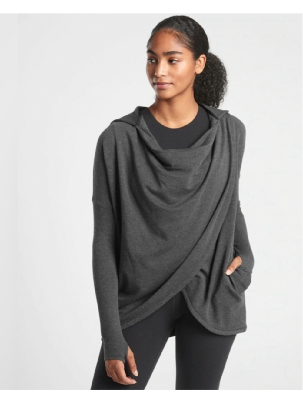 Athleta Purana Wrap Hoodie Modal Blend Gray Large NWT
